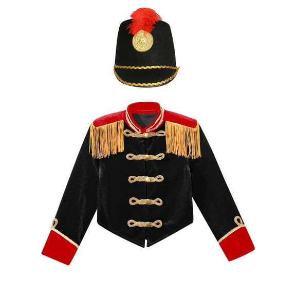 iiniim Girls Ringmaster Costumes 2Pcs Tassel Jacket with Hat Sets Halloween Outfits Party Black 10