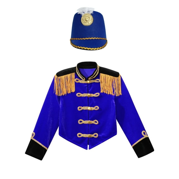 iiniim Girls Ringmaster Costumes 2Pcs Tassel Jacket with Hat Sets Halloween Outfits Party Royal Blue 10