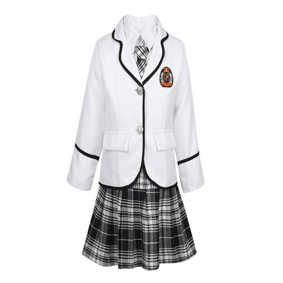 iiniim Girls School Uniforms Suit Jacket Coat Tops with Shirts Pleated Skirt Anime Sailor Clothings Size 4-14 White 8-10
