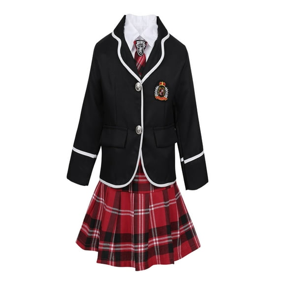 iiniim Girls School Uniforms Suit Jacket Coat Tops with Shirts Pleated Skirt Anime Sailor Cosplay Costume Size 4-14 A Black 7-8