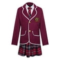 thumbnail image 1 of iiniim Girls School Uniforms Suit Jacket Coat Tops with Shirts Pleated Skirt Anime Sailor Clothings Size 4-14 Burgundy 8-10, 1 of 7