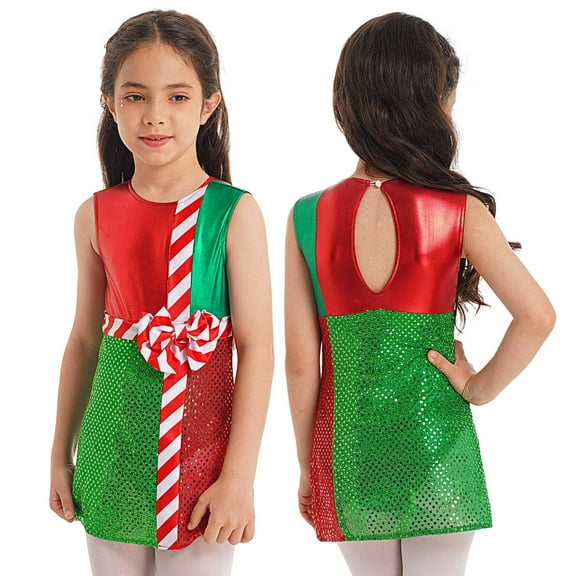 iiniim Girls Sequin Color Block Christmas Dance Dress Costume Xmas Party Red 14