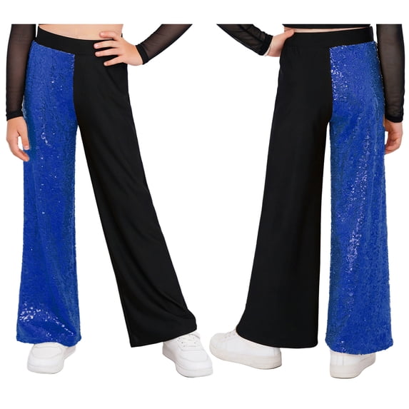 iiniim Girls Sequin Hip Hop Dance Sparkly Mid Rise Color Block Jazz Pants Disco Theme Party Wear Royal Blue 14