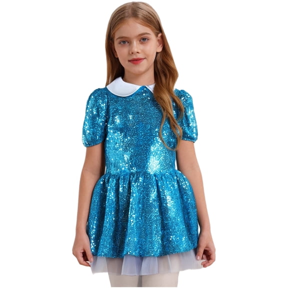 iiniim Girls Sequin Princess Party Sparkly A Line Tutu Pageant Prom Dress Blue 8