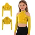 thumbnail image 1 of iiniim Girls Sequin Rhinestones Crop Top Cold Shoulder Long Sleeve Sparkle Tee Hip Hop Jazz Dance Shirt Gold 14, 1 of 7