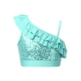 thumbnail image 1 of iiniim Kids Girls Sequin Dance Stage Performance Asymmetrical Shoulder Straps Crop Tops Dancewear Mint Green 14, 1 of 7