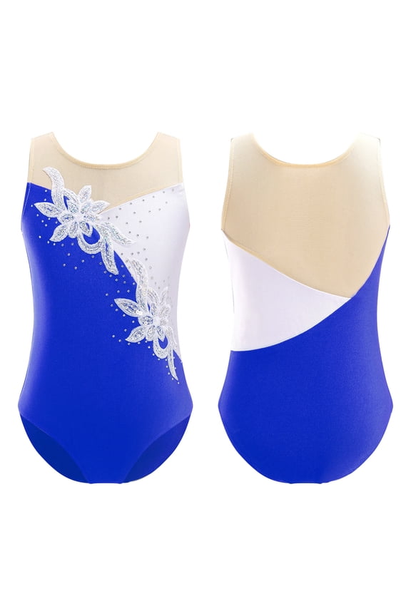 Girls Sequin Shiny Metallic Sleeveless Gymnastics Leotards Dance Ballet Ice Skating Bodysuit Dancing Outfits