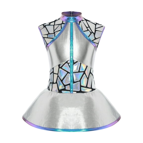 iiniim Girls Shiny Alien Outerspace Halloween Cosplay Costume Future World Party Gradients Anime Dress Silver 16