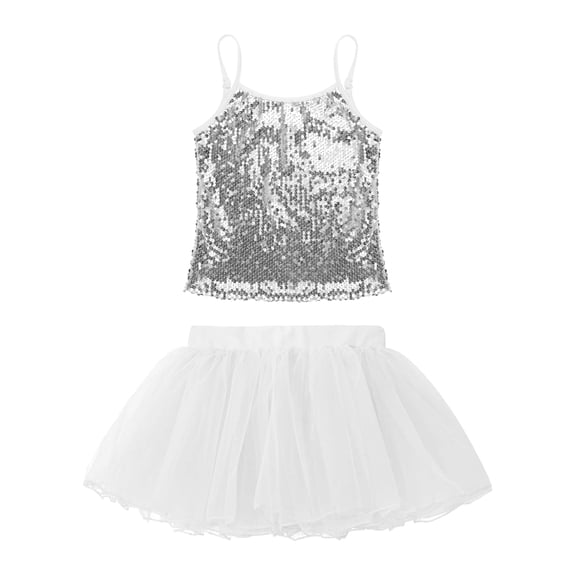 iiniim Girls Shiny Ballet Dance Dress Camisole Gymnastics Skirted Leotard with Tutu Dress 6-16