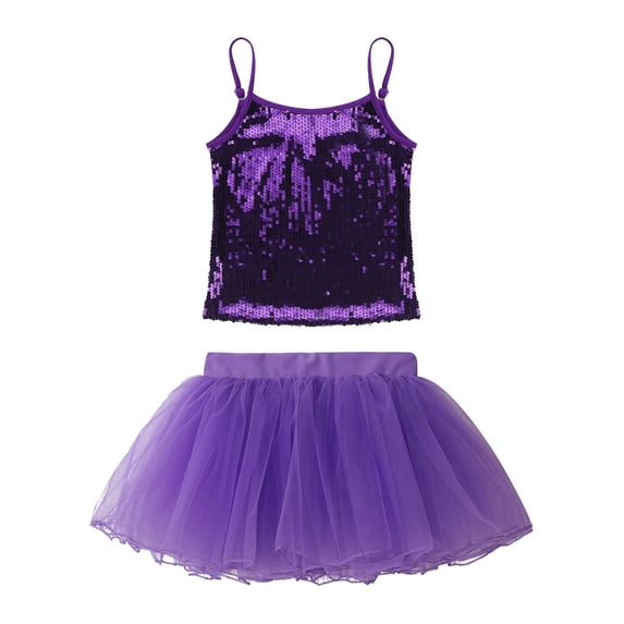 iiniim Girls Shiny Ballet Dance Dress Camisole Gymnastics Skirted Leotard with Tutu Dress 6-16