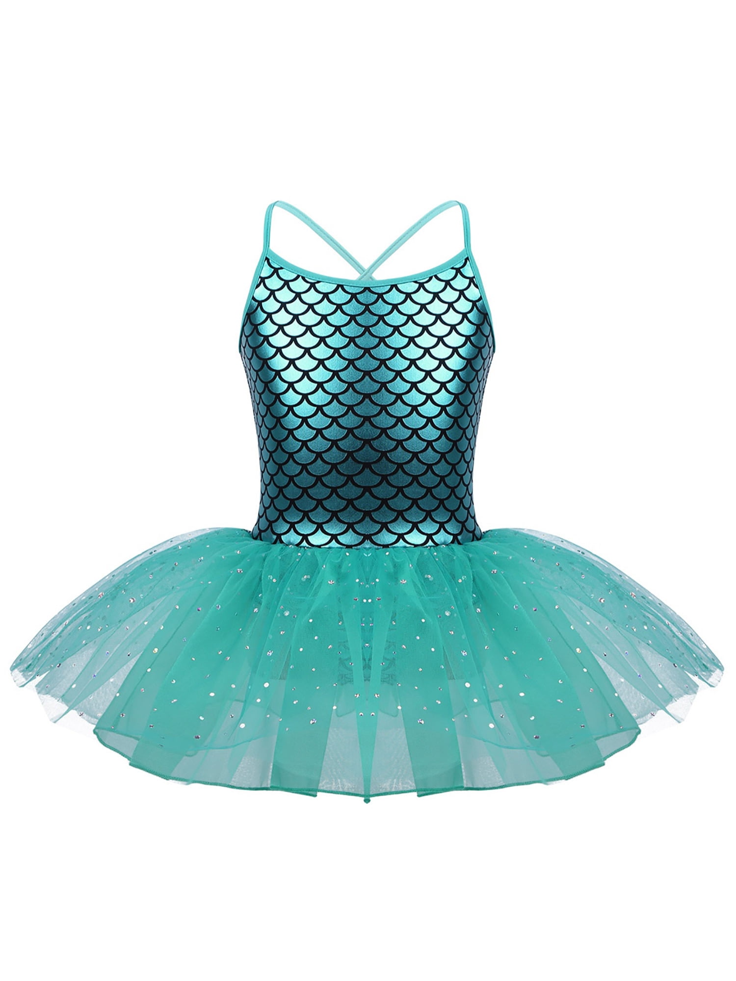 iiniim Girls Shiny Fishscales Printed Leotard Tutu Skirts Dance Dress