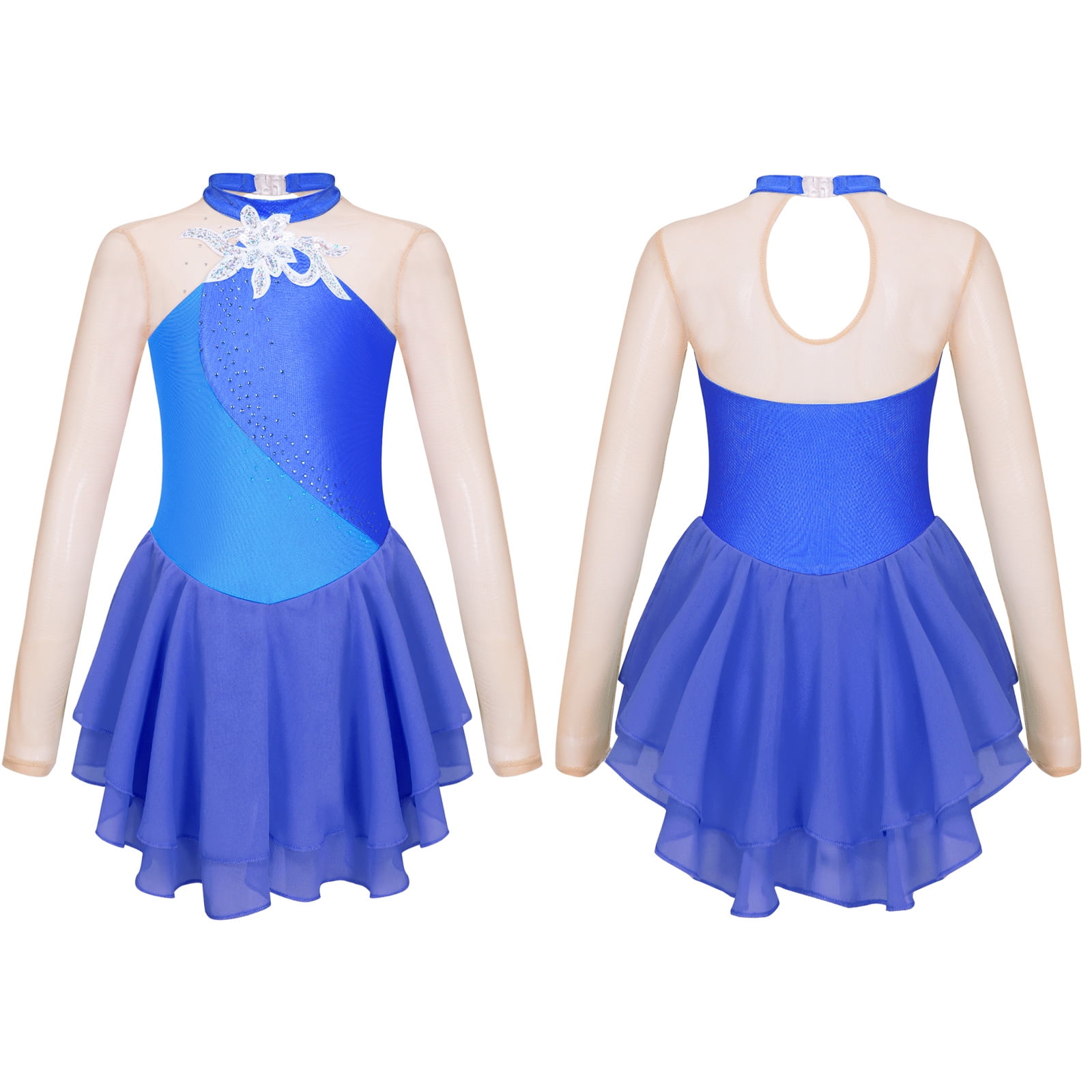 iiniim Girls Shiny Long Sleeve Lyrical Figure Ice Skating Dress Kids ...