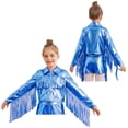thumbnail image 1 of iiniim Girls Shiny Metallic Fringe Jacket Long Sleeve Sparkly Dance Tassel Jacket Coat Hip Hop Jazz Clothes Blue 16, 1 of 6