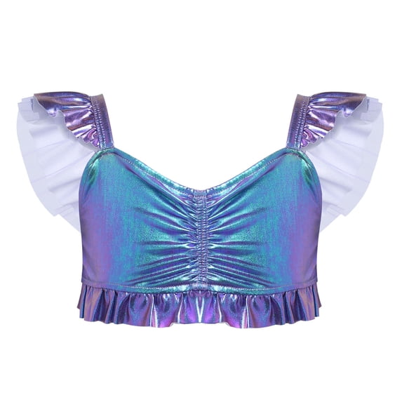 iiniim Girls Shiny Metallic Ruffles Mermaid Crop Bra Top for Halloween Princess