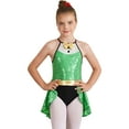 thumbnail image 1 of iiniim Girls Shiny Sequin Ice Skating Tuxedo Leotard Dress Jazz Tap Dance Performance Costume Size 6-16 Green 12, 1 of 7
