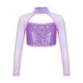 thumbnail image 1 of iiniim Kids Girls Sequins Long Sleeve Jazz Hip Hop Dance Crop Top Mock Neck Athletic Shirt Streetwear Sportswear Purple 14, 1 of 7