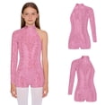 thumbnail image 1 of iiniim Girls Shiny Sequins Oblique Shoulder Gymnastics Leotard Shorts Biketard Bodysuit Jumpsuit Size 6-16 Pink 6, 1 of 7