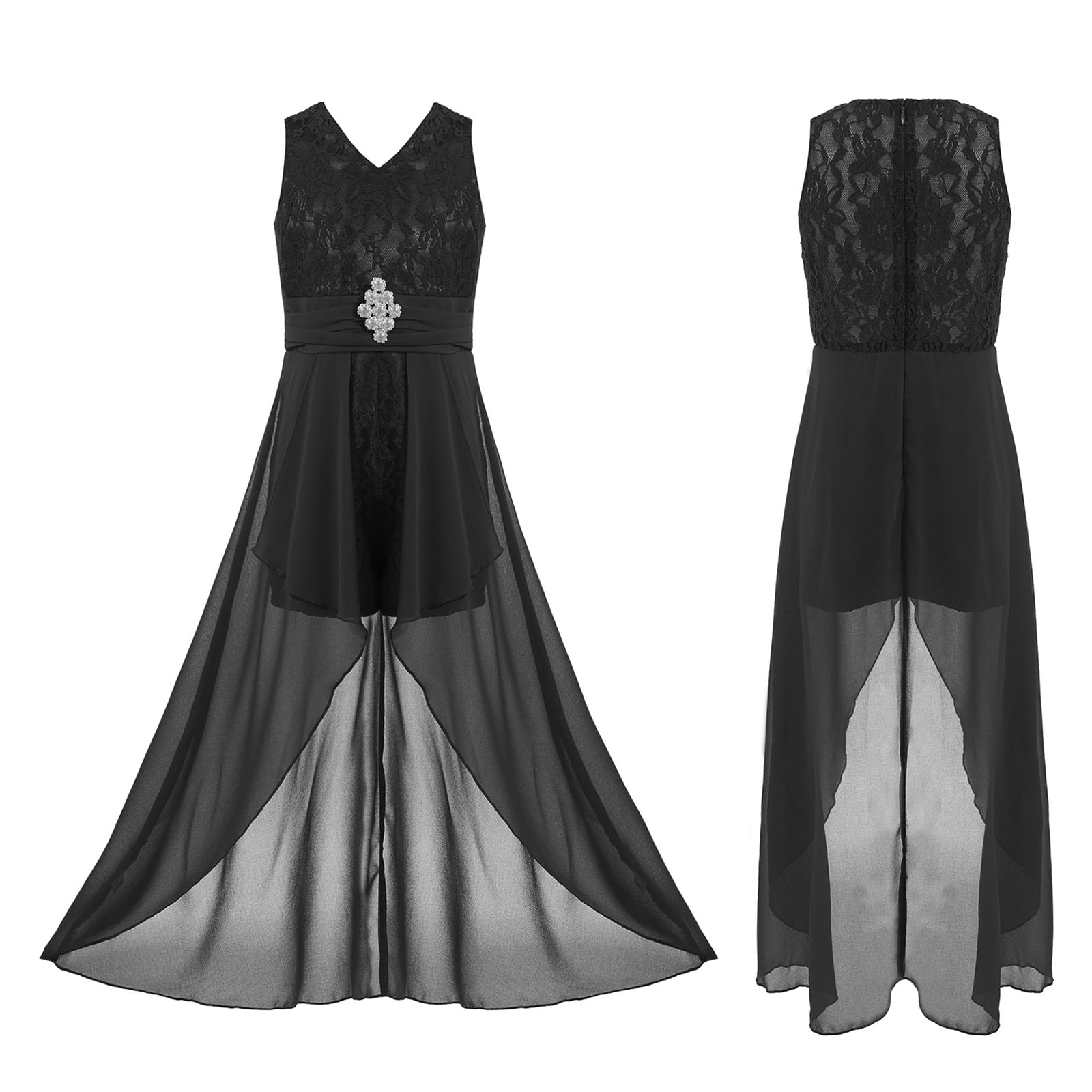 iiniim Girls Sleeveless Floral Lace Maxi Romper Dress Flower Kids - Main Image