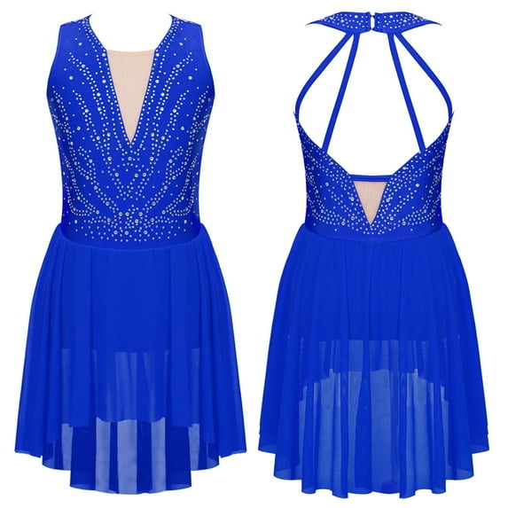 iiniim Girls Sleeveless Gymnastics Leotard Dress Lyrical Modern Dance Competition Figure Skating Royal Blue 12