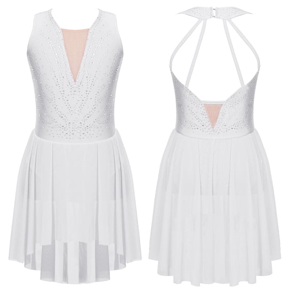 iiniim Girls Sleeveless Gymnastics Leotard Dress Lyrical Modern Dance Competition Figure Skating White 10
