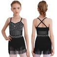 thumbnail image 1 of iiniim Girls Sparkly Rhinestone Tassel Dress Latin Jazz Ballroom Salsa Dance Leotard Fringe Skirted Black 10, 1 of 7