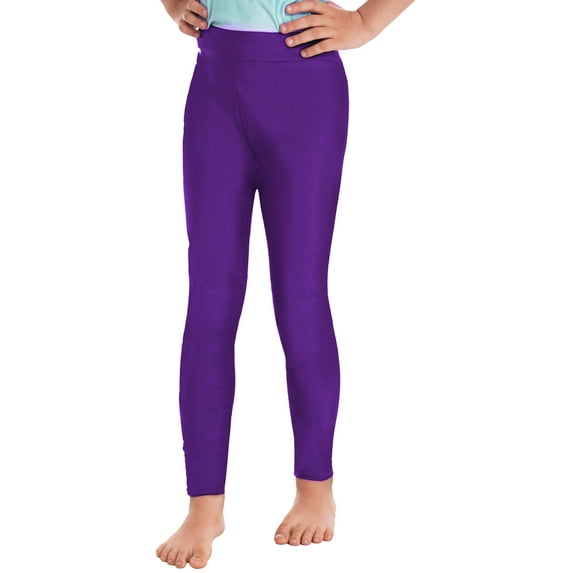 iiniim Girls Solid Color Athletic Leggings Yoga Workout Pants Kids Dance Performance Dark Purple 10