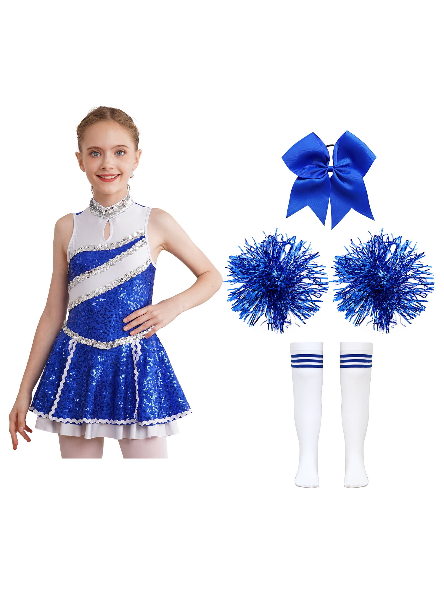 iiniim Girls Sparkle Cheerleading Dance Dress for Schoolgirls Cheer