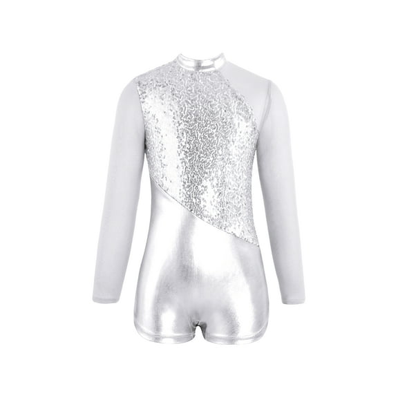 iiniim Girls Sparkling Metallic Leotards Gymnastics Ballet Jazz Latin Dance Jumpsuit Silver 6