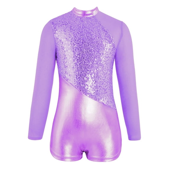 iiniim Girls Sparkling Metallic Leotards Gymnastics Ballet Jazz Latin Dance Jumpsuit Purple 14