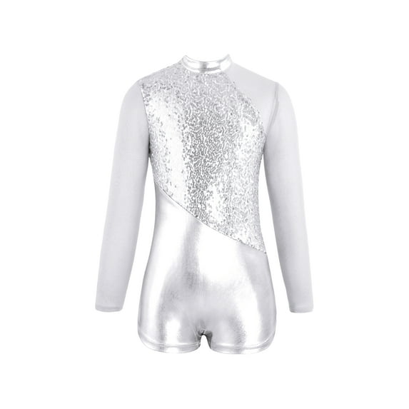 iiniim Girls Sparkling Metallic Leotards Gymnastics Ballet Jazz Latin Dance Jumpsuit Silver 12