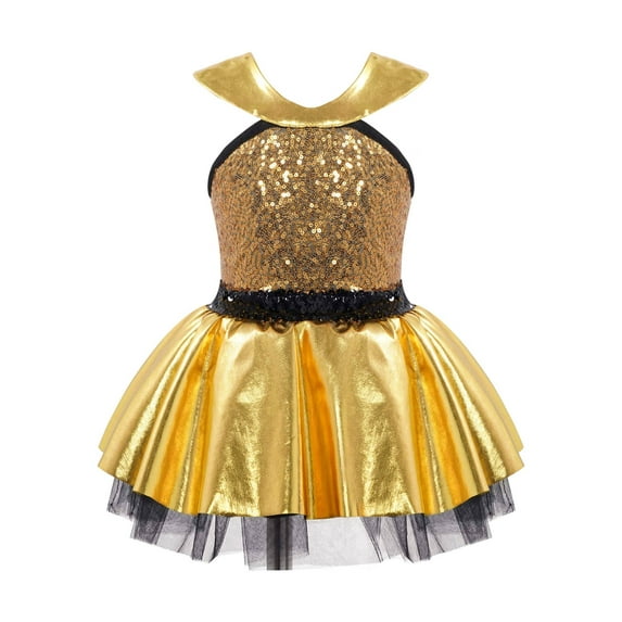 iiniim Girls Sparkling Sequins Dance Dress Sleeveless Tutu Skirts Ballet Dancewear