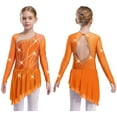 thumbnail image 1 of iiniim Girls Sparkly Figure Ice Skating Dress Mesh Long Sleeve Irregular Hem Ballet Lyrical Ballroom Dancewear Orange 6, 1 of 6