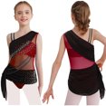thumbnail image 1 of iiniim Girls Sparkly Lyrical Dance Sleeveless Asymmetrical Gymnastics Leotard Ruched Ballet Dress Burgundy 14, 1 of 7