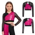 thumbnail image 1 of iiniim Girls Sparkly Sequins Lyrical Hip Hop Jazz Dance Crop Top Mesh Patchwork Long Sleeve Tees Shirts Blouse Hot Pink 6, 1 of 7