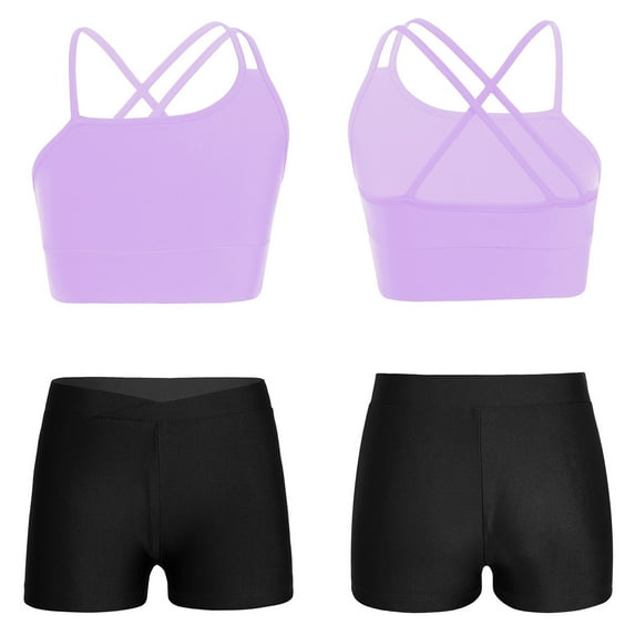 iiniim Girls Sports Clothes Outfit Yoga Workout Outfit Crop Top with Shorts Set Dancewear Sportsuit 6-14