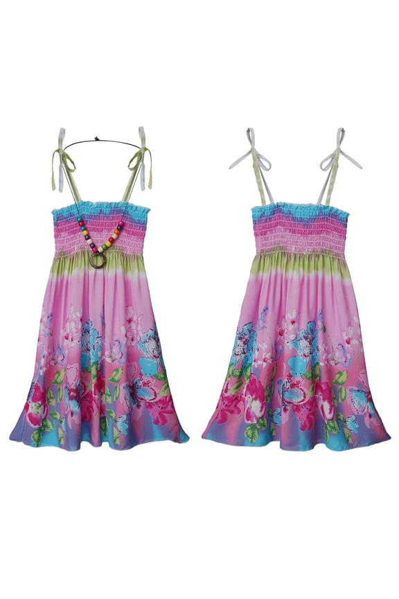 Girls Summer Sleeveless Straps Bohemian Beach Dress Flower Print Rainbow Beach Sundress 3-12 Colorful 3-4