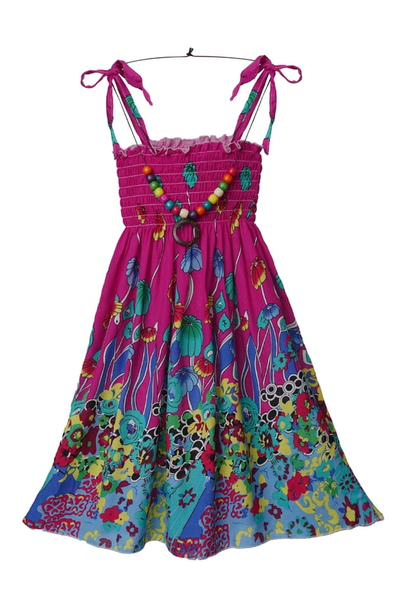 Girls Summer Sleeveless Straps Bohemian Beach Dress Flower Print Rainbow Beach Sundress 3-12 Rose Red 5-6