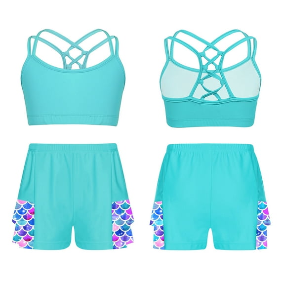 iiniim Girls Swimsuit Tankini Bathing Suits Crop Top with Boyshort Set Beach Swimwear Green 10