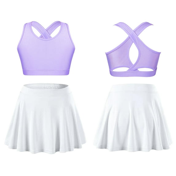 iiniim Girls Tennis Golf Sports Outfit Sleeveless U Neck Tank Top with Pleated Skort Skirt Set Tracksuit Size 4-14 Lavender&White 12