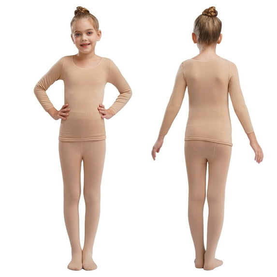 iiniim Girls Thermal Underwear Kids Long Johns Winter Warm Base Layer Tops with Bottoms Type D Nude 12-14