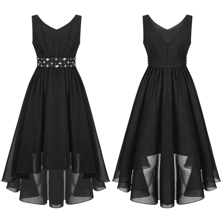 iiniim Girls V Neck Chiffon Asymmetrical Prom Party Flower Girls Bridesmaid  Wedding Dress Black 10 - Walmart.com