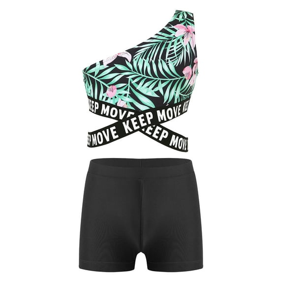 iiniim Girls Waist Cutout Swimsuit Single Shoulder Crop Top with Elastic Waistband Shorts 8-14 A Lily 8