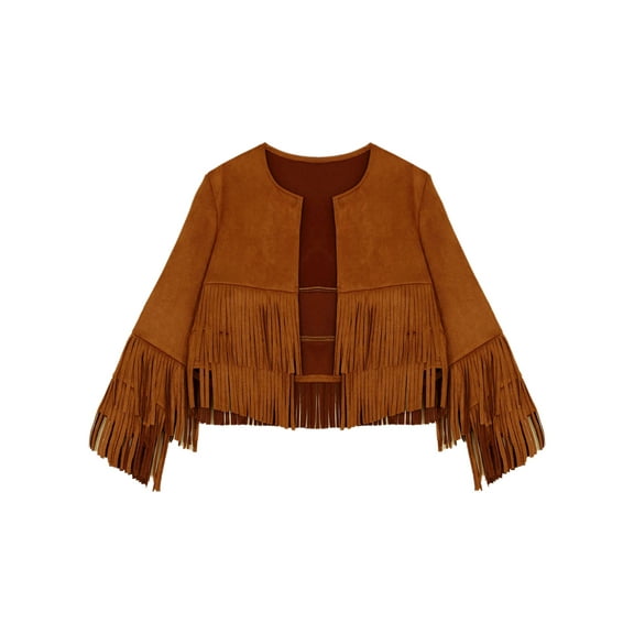 iiniim Girls Western Cowboy Costume Cowgirl Vest Long Sleeve Coat Open Front Jacket Top Brown 6