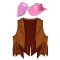 thumbnail image 1 of iiniim Girls Western Cowgirl Cowboy Outfit Kids Sleeveless Jacket Vest with Cowboy Hat Bandana Brown&Pink 6, 1 of 5