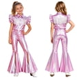 thumbnail image 1 of iiniim Girls Western Cowgirl Outfit Ruffled Sleeves Press Buttons Tassel Metallic Tops with Split Bell-bottom Pants for Theme Party Pink 16, 1 of 7
