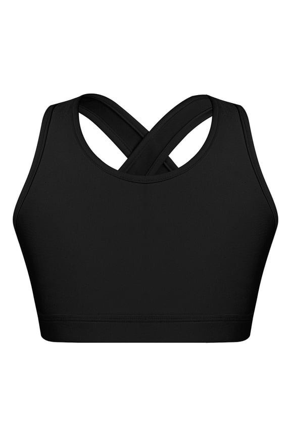 Girls Workout Athletic Sports Bras Criss Cross Yoga Ballet Dance Gymnastics Crop Top Bralette Size 4-16 A Black 14