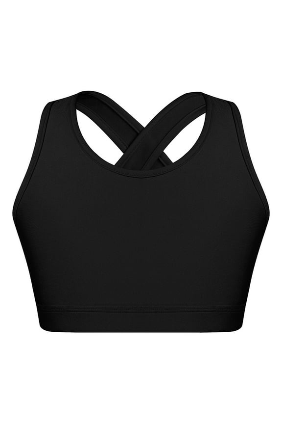 Girls Workout Athletic Sports Bras Criss Cross Yoga Ballet Dance Gymnastics Crop Top Bralette Size 4-16 A Black 8