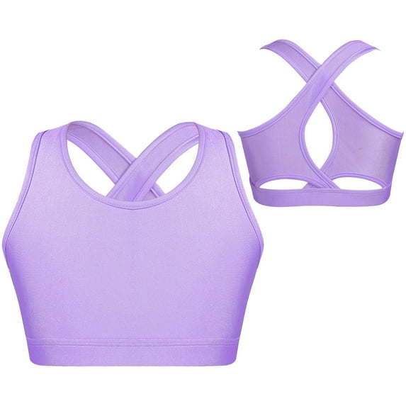 iiniim Girls Workout Athletic Sports Bras Criss Cross Yoga Ballet Dance Gymnastics Crop Top Bralette Size 4-16 Lavender 14