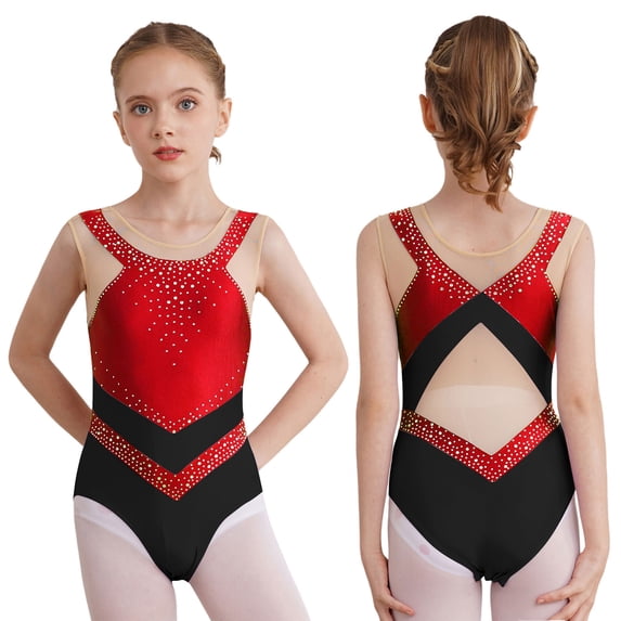 iiniim Gymnastics Leotard Girls Dance Sleeveless Tank Ballet Unitard One-Piece Bodysuit Red 12