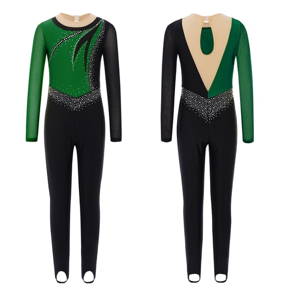 iiniim Gymnastics Leotard for Girls Figure Skating Jumpsuit Workout Athletic Tumbling Biketards Romper Bodysuit Dark Green 6